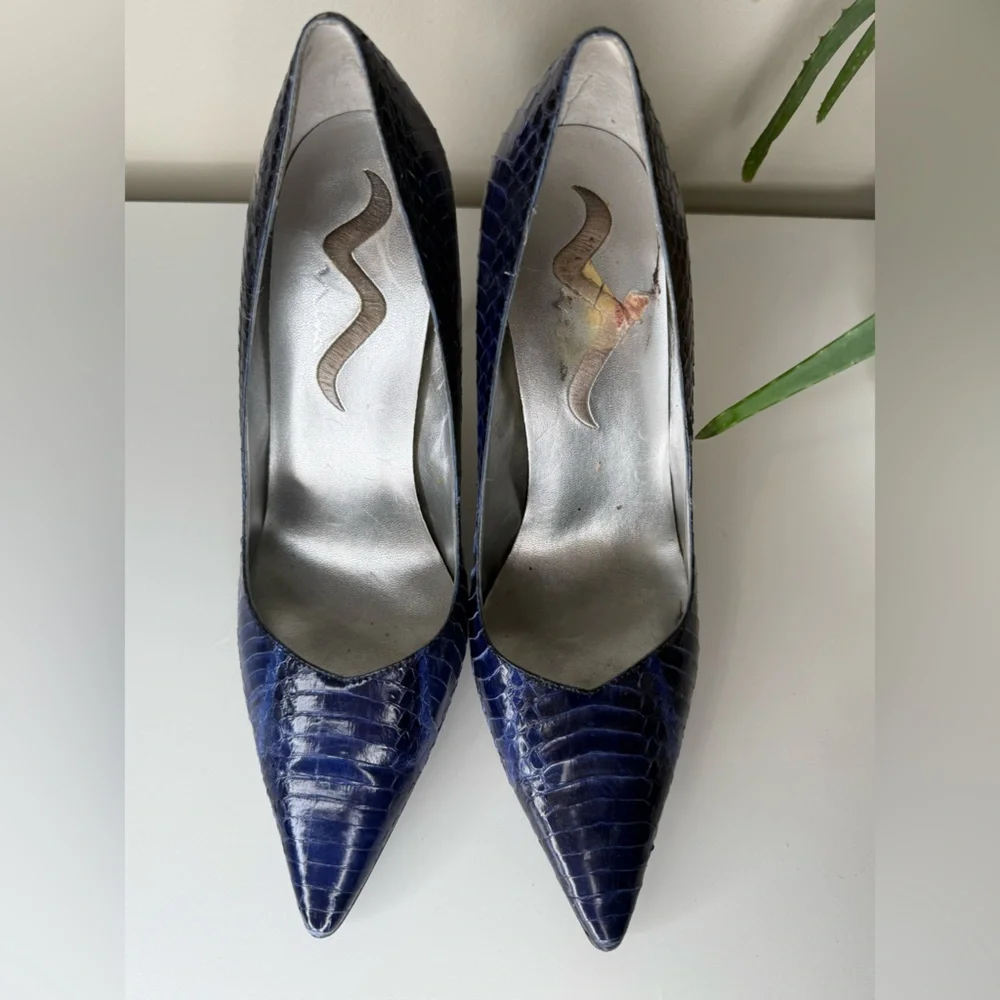 Vintage Nina New York Snakeskin Blue Pointed Toe Stiletto Heels Size 8.5M - Picture 7 of 13
